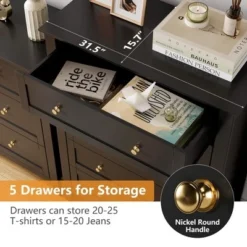 Wood Dresser For Bedroom, Chest Of Drawers With 5 Drawer & Metal Handle, Closet Store Organizer 13 Wood Dresser For Bedroom, Chest Of Drawers With 5 Drawer & Metal Handle, Closet Store Organizer -Garvee Sales GUEST ac4e5677 a46b 4349 b498 a45ef2a92dc6