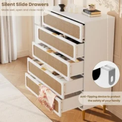 Garvee Rattan 5 Drawer Dresser For Bedroom, Tall Dresser With Deep Drawers, Large Chest Of Drawers For Closet With Wide Top For Living Room, Hallway 9 Garvee Rattan 5 Drawer Dresser For Bedroom, Tall Dresser With Deep Drawers, Large Chest Of Drawers For Closet With Wide Top For Living Room, Hallway -Garvee Sales GUEST ac4fb697 b47e 4ed5 a220 a2ed090d4faa