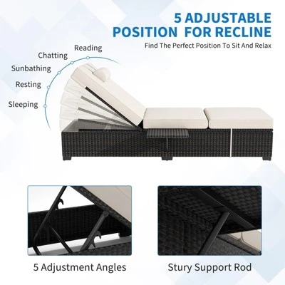 Garvee Outdoor PE Wicker Chaise Lounge Chairs Set Of 2 Patio Brown Rattan Reclining Chair Adjustable Backrest Pool Sunbathing Recliners 8 Garvee Outdoor PE Wicker Chaise Lounge Chairs Set Of 2 Patio Brown Rattan Reclining Chair Adjustable Backrest Pool Sunbathing Recliners - Image 8