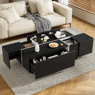 Coffee Table With Hidden Storage - Wide Tabletop, 2 Hidden Storage Space And 2 Large Drawers, Modern Design 6 Coffee Table With Hidden Storage - Wide Tabletop, 2 Hidden Storage Space And 2 Large Drawers, Modern Design - Image 6