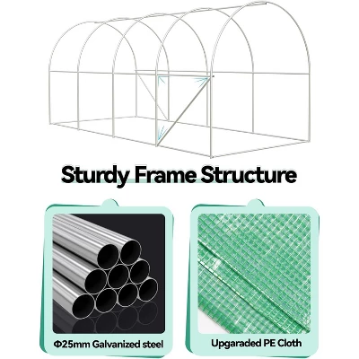 Greenhouse Tunnel 15x6.5x6.5ft,Galvanized Steel Tunnel Greenhouse With Zippered Doors And Window,for Home Gardening Seed 2 Greenhouse Tunnel 15x6.5x6.5ft,Galvanized Steel Tunnel Greenhouse With Zippered Doors And Window,for Home Gardening Seed - Image 2
