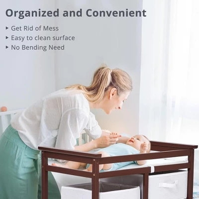 Wooden Baby Changing Table Solid Wood Diaper Changing Station Changing Table With Laundry Basket And Drawer 3 Wooden Baby Changing Table Solid Wood Diaper Changing Station Changing Table With Laundry Basket And Drawer - Image 3