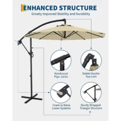 10 FT Patio Umbrella For Outdoor, Outdoor Umbrella With Push Button Tilt And Crank With Cross Base With 8 Sturdy Ribs For Deck Pool Garden Backyard -Garvee Sales GUEST ad030f93 0478 4b81 9959 593d5aea16b1