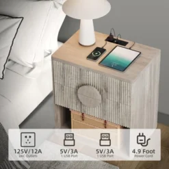 Whizmax Fluted Nightstand With Charging Station - 2 Drawers + Open Shelf, Modern Wood Bedside Table For Bedroom & Living Room Storage -Garvee Sales GUEST ad0af93c 8fcb 4d0b a986 46f6172798a1 1