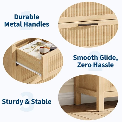 Fluted Drawer Dresser For Bedroom, Mid Century Modern Chest Of Drawers, Wooden Fluted Dresser Chest With Clothes Storage Cabinet, Oak & White 11 Fluted Drawer Dresser For Bedroom, Mid Century Modern Chest Of Drawers, Wooden Fluted Dresser Chest With Clothes Storage Cabinet, Oak & White - Image 11