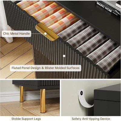 Dresser, Modern 6 Drawer Dresser For Bedroom With Gold Handle And Large Drawer, Wood Double Chest Of Drawers And Storage Organizer For Living Room 5 Dresser, Modern 6 Drawer Dresser For Bedroom With Gold Handle And Large Drawer, Wood Double Chest Of Drawers And Storage Organizer For Living Room - Image 5