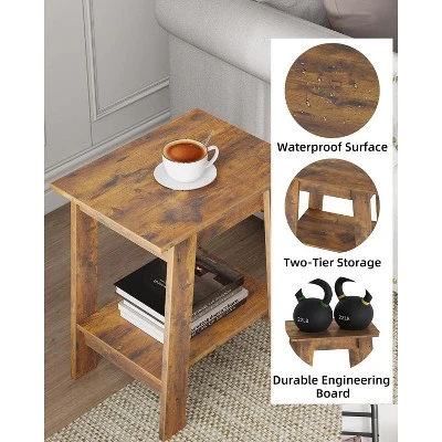 End Table, Minimalist Wooden Side Table, Night Stand With 2-Tier Storage Shelf 2 End Table, Minimalist Wooden Side Table, Night Stand With 2-Tier Storage Shelf - Image 2