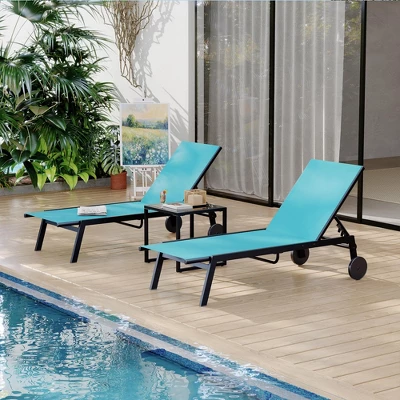 Adjustable Backrest Poolside Loungers Set Of 3, Outdoor Lounge Chairs With Wheels, Patio Chaise Lounge Chairs With Side Table 7 Adjustable Backrest Poolside Loungers Set Of 3, Outdoor Lounge Chairs With Wheels, Patio Chaise Lounge Chairs With Side Table - Image 7