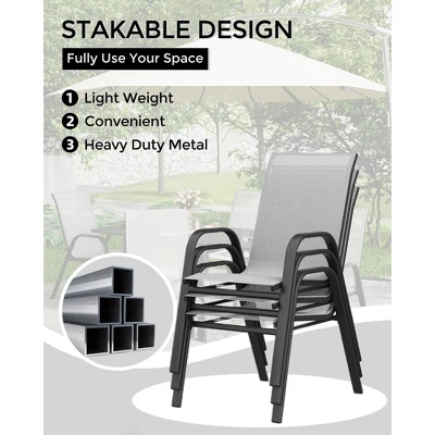 4 Set Of Patio Stackable Chairs, Outdoor Stacking Dining Chairs, Leisure Recliner For Pools, Deck, Backyard, Grey Textile Metal Frame With Armrests 2 4 Set Of Patio Stackable Chairs, Outdoor Stacking Dining Chairs, Leisure Recliner For Pools, Deck, Backyard, Grey Textile Metal Frame With Armrests - Image 2