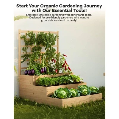3-Tier Elevated Garden Planter, Wooden Vertical Raised Bed With Trellis & Drainage Base – Ideal For Climbing Plants, Flowers, Herbs Outdoor 6 3-Tier Elevated Garden Planter, Wooden Vertical Raised Bed With Trellis & Drainage Base – Ideal For Climbing Plants, Flowers, Herbs Outdoor - Image 6