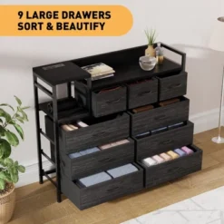 Dresser TV Stand With Power Outlet, Bedroom Dresser With 9 Drawers, Chest Of Drawers, Steel Frame Storage Closet For Living Room Hallway 15 Dresser TV Stand With Power Outlet, Bedroom Dresser With 9 Drawers, Chest Of Drawers, Steel Frame Storage Closet For Living Room Hallway -Garvee Sales GUEST ad7c010b 5ea8 4e1c 9cd1 eeeb18ec8ece