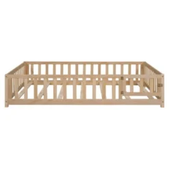 Full Size Floor Platform Bed With Fence And Door, Wooden Floor Bed Frame With Support Slats For Boys Girls Bedroom Furniture, Easy To Assembly -Garvee Sales GUEST ad900598 b49b 444f a6dc d27b00e8103d