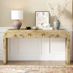 Entryway Table, Console Table With 2 Drawers, Narrow Entryway Table W/Veneer Design, Large Sofa Table Behind Couch Slim Entryway Table