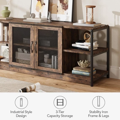 Farmhouse TV Stand For 65/75 Inch TVs, Entertainment Center With Storage Cabinet And Mesh Doors, Industrial Media Console Table, Vintage 3 Farmhouse TV Stand For 65/75 Inch TVs, Entertainment Center With Storage Cabinet And Mesh Doors, Industrial Media Console Table, Vintage - Image 3