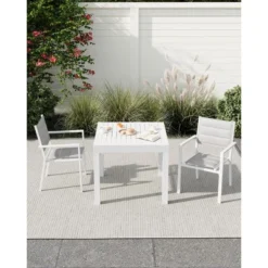 Patio 31.5"-63" Extendable Dining Table For 4-6, Outdoor Aluminum Dining Table For Backyard, Porch, Deck, Garden (White)