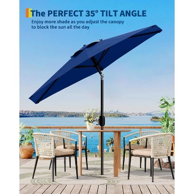 7.5Ft Outdoor Patio Umbrella With Push-Button Tilt And Crank, 6 Sturdy Ribs, UV-Resistant For Garden, Poolside, Patio, Backyard-Navy Blue 2 7.5Ft Outdoor Patio Umbrella With Push-Button Tilt And Crank, 6 Sturdy Ribs, UV-Resistant For Garden, Poolside, Patio, Backyard-Navy Blue - Image 2