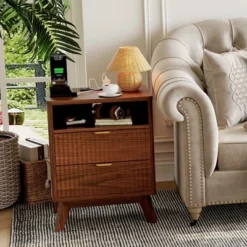 Modern Bedroom Nightstand With 2 Drawers, Wooden Sofa Side Table With Storage, Accent Bedside Table For Small Space, Narrow End Table -Garvee Sales GUEST aec9c252 910b 4284 b634 67c8a49eb602