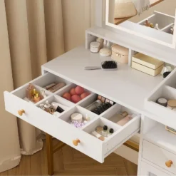 Makeup Vanity Desk With 3 Color Led Light, Makeup Vanity With Large Mirror And Power Outlet, Dressing Table With 2 Drawers White 55.9"H 10 Makeup Vanity Desk With 3 Color Led Light, Makeup Vanity With Large Mirror And Power Outlet, Dressing Table With 2 Drawers White 55.9"H -Garvee Sales GUEST aed55037 77c5 4ceb ae5c ab6a0250c4e9