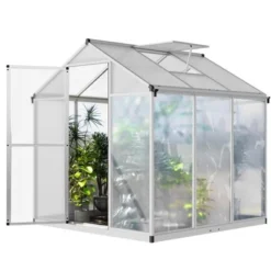6.25 X 6 Ft Greenhouse For Outdoors, Aluminum Alloy & Polycarbonate Green House With Windows Vent, For Patio, Backyard, Garden,Silver