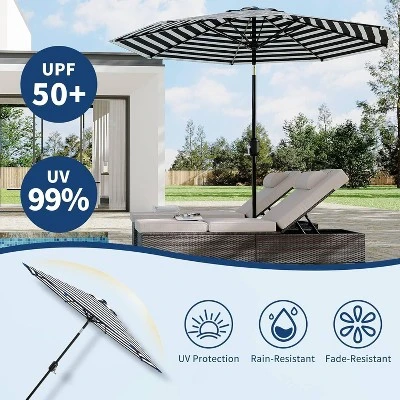 9 FT Patio Umbrella, Table Umbrella Outdoor Patio With Crank Lift & Push Button Tilt, 8 Sturdy Ribs For Yard, Deck, Pool 4 9 FT Patio Umbrella, Table Umbrella Outdoor Patio With Crank Lift & Push Button Tilt, 8 Sturdy Ribs For Yard, Deck, Pool - Image 4