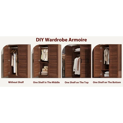 Armoire Wardrobe Closet With 2 Drawers,72" Wooden Tall Clothing Wardrobe Cabinet With Hanging Rod, Armoire With Doors Adjustable Shelves For Bedroom 6 Armoire Wardrobe Closet With 2 Drawers,72" Wooden Tall Clothing Wardrobe Cabinet With Hanging Rod, Armoire With Doors Adjustable Shelves For Bedroom - Image 6