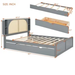 Queen Size Bed Frame With Trundle, Wood Platform Bed With Rattan Headboard & 2 Drawers, Wooden Slats Support, No Box Spring Required 12 Queen Size Bed Frame With Trundle, Wood Platform Bed With Rattan Headboard & 2 Drawers, Wooden Slats Support, No Box Spring Required -Garvee Sales GUEST af58a7dd 0d00 493b 89cc 9aab240d3c24