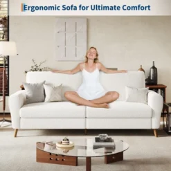 Garvee 84" Sofa Couch, Modern 3 Seater Sofa, Large Boucle Sofa For Living Room With Streamlined Armrests & Wood Feet