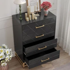 Dresser For Bedroom With 4 Drawer, Modern Dressers Chest Of Drawers, With Wide Drawers And Metal Handles, Wood Dressers, Black 14 Dresser For Bedroom With 4 Drawer, Modern Dressers Chest Of Drawers, With Wide Drawers And Metal Handles, Wood Dressers, Black -Garvee Sales GUEST afc4c942 37b2 40e8 936d b903dff646c3