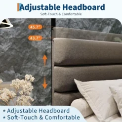 Full/ Queen/ King Bed Frame With Adjustable Headboard, Fabric Upholstered And Wooden Slats Support, Heavy Duty Mattress Foundation 17 Full/ Queen/ King Bed Frame With Adjustable Headboard, Fabric Upholstered And Wooden Slats Support, Heavy Duty Mattress Foundation -Garvee Sales GUEST b012d21e 1719 405c a0e5 35000bc93dbe