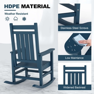 Outdoor HDPE Rocking Chairs – Oversized All-Weather Patio Rockers – Heavy Duty 350lb Capacity, Anti-Rollover Design (Blue) 4 Outdoor HDPE Rocking Chairs – Oversized All-Weather Patio Rockers – Heavy Duty 350lb Capacity, Anti-Rollover Design (Blue) - Image 4