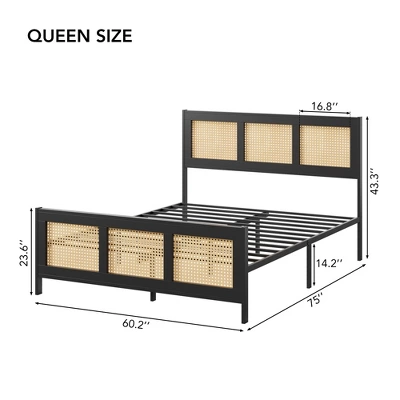 Whizmax King/Queen/Full Size Rattan Bed Frame With Headboard, Boho Cane Platform Bed Frame With Strong Metal Slat, Noise Free, No Box Spring Needed 6 Whizmax King/Queen/Full Size Rattan Bed Frame With Headboard, Boho Cane Platform Bed Frame With Strong Metal Slat, Noise Free, No Box Spring Needed - Image 6