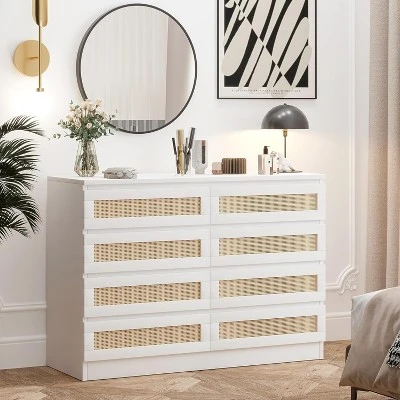 8-Drawer Rattan Double Dresser, Modern Wooden Storage Chest For Bedroom, Nursery, Closet, Living Room, And Entryway 8 8-Drawer Rattan Double Dresser, Modern Wooden Storage Chest For Bedroom, Nursery, Closet, Living Room, And Entryway - Image 8