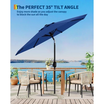7.5FT Outdoor Patio Umbrella With 6 Sturdy Ribs, Table Umbrella With Push Button Tilt And Crank, UV Protection Waterproof (Navy Blue) 6 7.5FT Outdoor Patio Umbrella With 6 Sturdy Ribs, Table Umbrella With Push Button Tilt And Crank, UV Protection Waterproof (Navy Blue) - Image 6