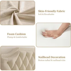 Upholstered Canopy Bed Frame With Headboard, Button Tufted, Nailhead Trim Design, No Box Spring Required 10 Upholstered Canopy Bed Frame With Headboard, Button Tufted, Nailhead Trim Design, No Box Spring Required -Garvee Sales GUEST b0bdacba 806f 49ac 9572 874eda824131