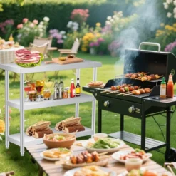 Stainless Steel Work Table, 3-Shelf Commercial Food Prep Table,Rust-Resistant Metal Utility Table For Kitchen, Restaurant