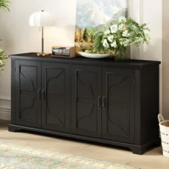 Country Style Wooden Sideboard With Pine Doors And Legs, 4 Metal Handles, For Hallway Entryway Living Room Dining Room -Garvee Sales GUEST b1b8beae 1de3 4b7b 95e1 d869c9b61005