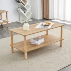 Modern 2-Tier Coffee Table For Living Room Furniture, Center Table With Open Storage Shelf, Rounded Rubberwood Legs, Wood/Walnut Color 39.3*19.6*18in -Garvee Sales GUEST b20235b8 9bf2 4d70 96f2 8ca094abb1b7