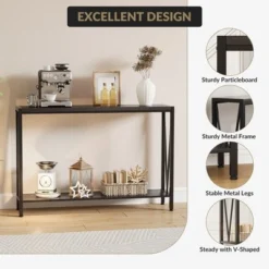 Industrial-Style Narrow Long Entryway Console Table With 2-Tier Shelves -V-Shaped Design Slim Sofa Tables With Sturdy Metal Frame -Garvee Sales GUEST b24be3fe 47b4 495a 8745 c4318b0a3f08 1