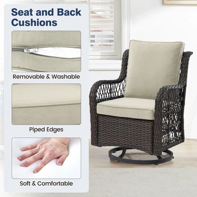 Whizmax 3 Pieces Outdoor Swivel Rocker Chair Set Of 2 With Glass Top Table, Outdoor Swivel Glider Rocker, Wicker Swivel Chair Set For Patio Porch Pool 3 Whizmax 3 Pieces Outdoor Swivel Rocker Chair Set Of 2 With Glass Top Table, Outdoor Swivel Glider Rocker, Wicker Swivel Chair Set For Patio Porch Pool - Image 3