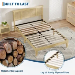 Garvee Bed Frame With Natural Rattan Headboard, Wood Slat Support, Metal Base -Garvee Sales GUEST b3687e35 5a5a 4f23 8c9a 50413219049f