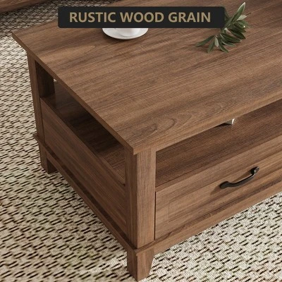 Farmhouse Coffee Table With Drawers, 47.2" Center Table Rustic Coffee Tables White Brown Living Room Table 5 Farmhouse Coffee Table With Drawers, 47.2" Center Table Rustic Coffee Tables White Brown Living Room Table - Image 5