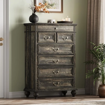 Farmhouse Tall Dresser For Bedroom With 7 Drawers, 50" Tall Large Wood Chest Of Drawers 9 Farmhouse Tall Dresser For Bedroom With 7 Drawers, 50" Tall Large Wood Chest Of Drawers - Image 9