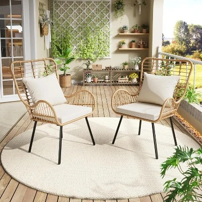 Patio Dining Chairs Set Of 2/ 4, Outdoor Wicker Club Chair With Cushions, All Weather Wicker Armchairs, For Apartments, Porch, Lawn, Backyard,Brown 7 Patio Dining Chairs Set Of 2/ 4, Outdoor Wicker Club Chair With Cushions, All Weather Wicker Armchairs, For Apartments, Porch, Lawn, Backyard,Brown - Image 7