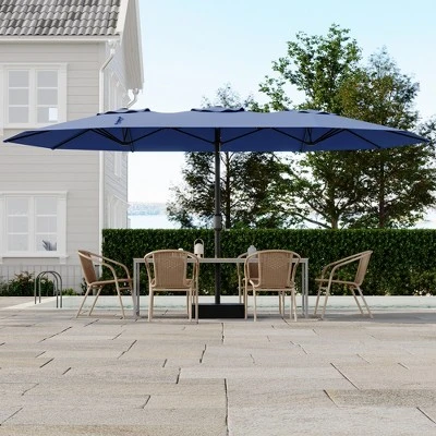 Outdoor Double-Sided Rectangle Market Umbrella, 15FT Large Patio Umbrellas With Base Included, Double-Topped Patio Umbrella For Poolside Lawn Backyard 2 Outdoor Double-Sided Rectangle Market Umbrella, 15FT Large Patio Umbrellas With Base Included, Double-Topped Patio Umbrella For Poolside Lawn Backyard - Image 2