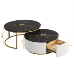 Modern Round Nesting Coffee Table Fluted With Drawer In 31.5''
