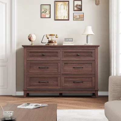6 Dresser For Bedroom, 47 In Wide Drawer Dresser With Storage Freestanding, Wooden Closet Dresser Storage Chest For Bedroom, Brown 5 6 Dresser For Bedroom, 47 In Wide Drawer Dresser With Storage Freestanding, Wooden Closet Dresser Storage Chest For Bedroom, Brown - Image 5
