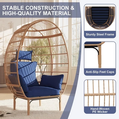 Wicker Egg Chair With Cushion, Rattan Patio Chair For Outdoor Indoor, 500 Lbs Egg Shape Balcony Chair For Living Room, Backyard 3 Wicker Egg Chair With Cushion, Rattan Patio Chair For Outdoor Indoor, 500 Lbs Egg Shape Balcony Chair For Living Room, Backyard - Image 3