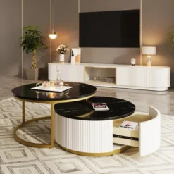Modern Round Nesting Coffee Table Fluted With Drawer In 31.5'' 16 Modern Round Nesting Coffee Table Fluted With Drawer In 31.5'' -Garvee Sales GUEST b537a076 1598 4b44 87aa 61c3f538b20e