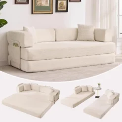 78.8'' Convertible Sleeper Floor Sofa Bed W/Pillows, 5-in-1 Corduroy Floor Couch, Folding Mattress Couch Loveseat With Fixed-Shape Frame, No Assembly