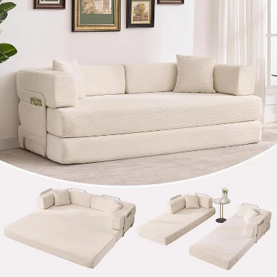 78.8'' Convertible Sleeper Floor Sofa Bed W/Pillows, 5-in-1 Corduroy Floor Couch, Folding Mattress Couch Loveseat With Fixed-Shape Frame, No Assembly 1 78.8'' Convertible Sleeper Floor Sofa Bed W/Pillows, 5-in-1 Corduroy Floor Couch, Folding Mattress Couch Loveseat With Fixed-Shape Frame, No Assembly